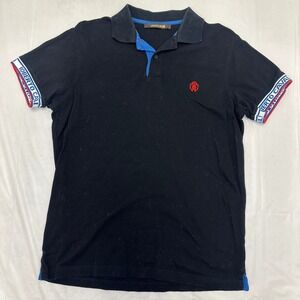 Roberto Cavalli Polo Mens‎ Large Black Red Logo Monogram Blue White Red Trim